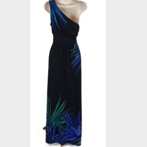 London Times Floral Black Maxi Dress Size 6 | Jungle Palm Print